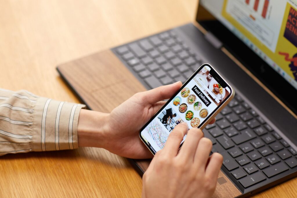 Ordering groceries on a phone app, an easy convenience for aging parents